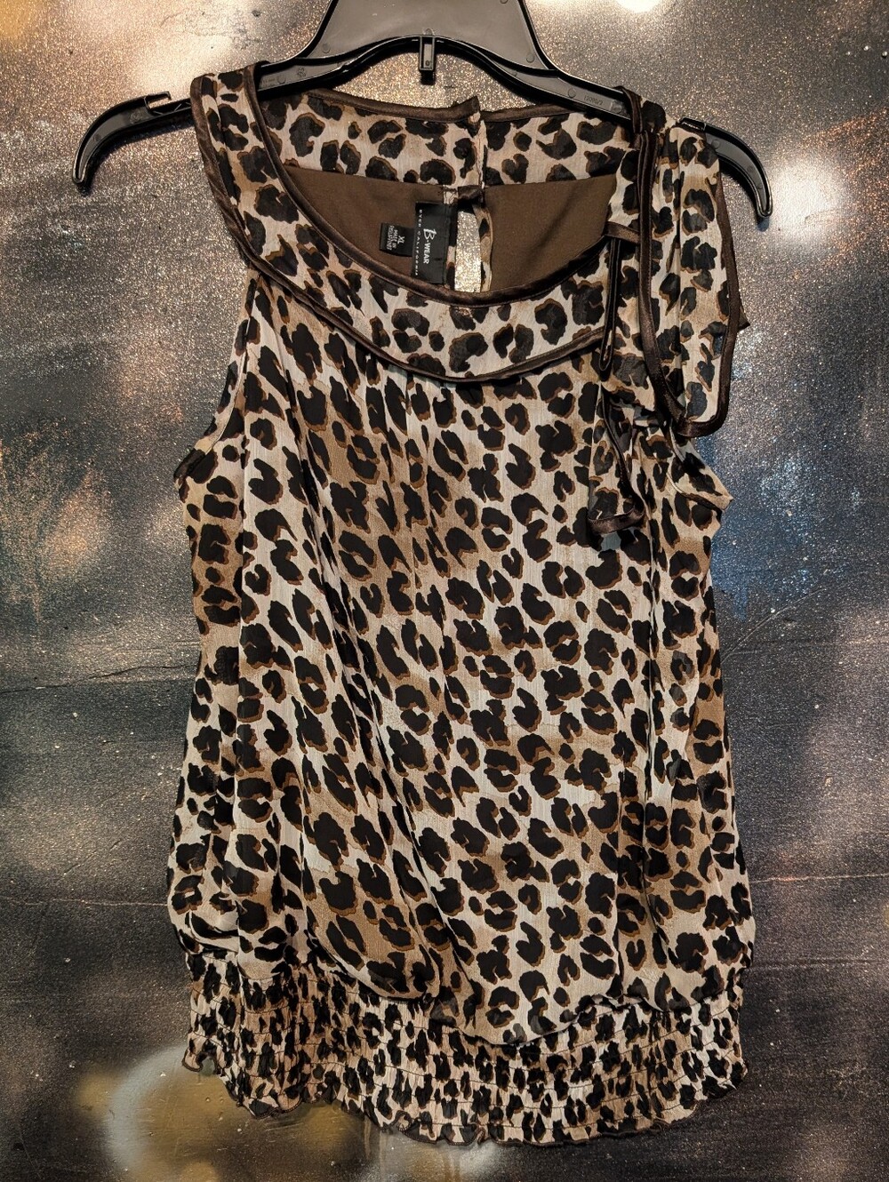 Byer California Leopard Print Sleeveless Blouse in Brown and Black